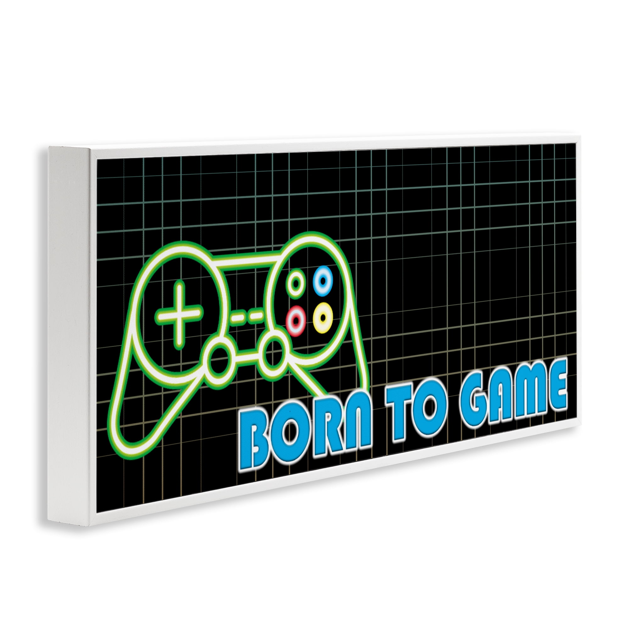 Stupell Industries Born To Game Neon White Framed Giclee Art, design by Kim Allen