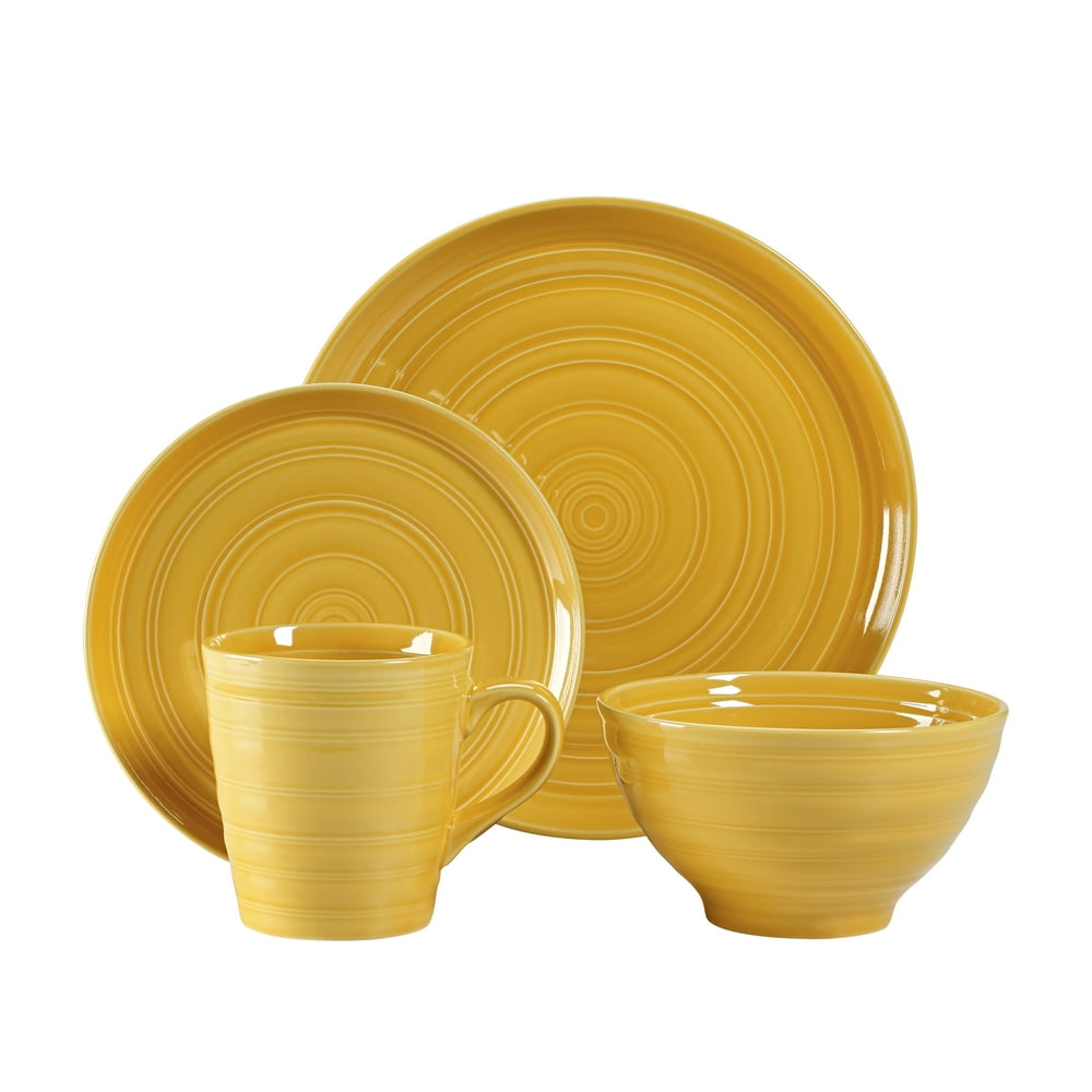Woven Paths Farmhouse 16Piece Dinnerware Set, Yellow