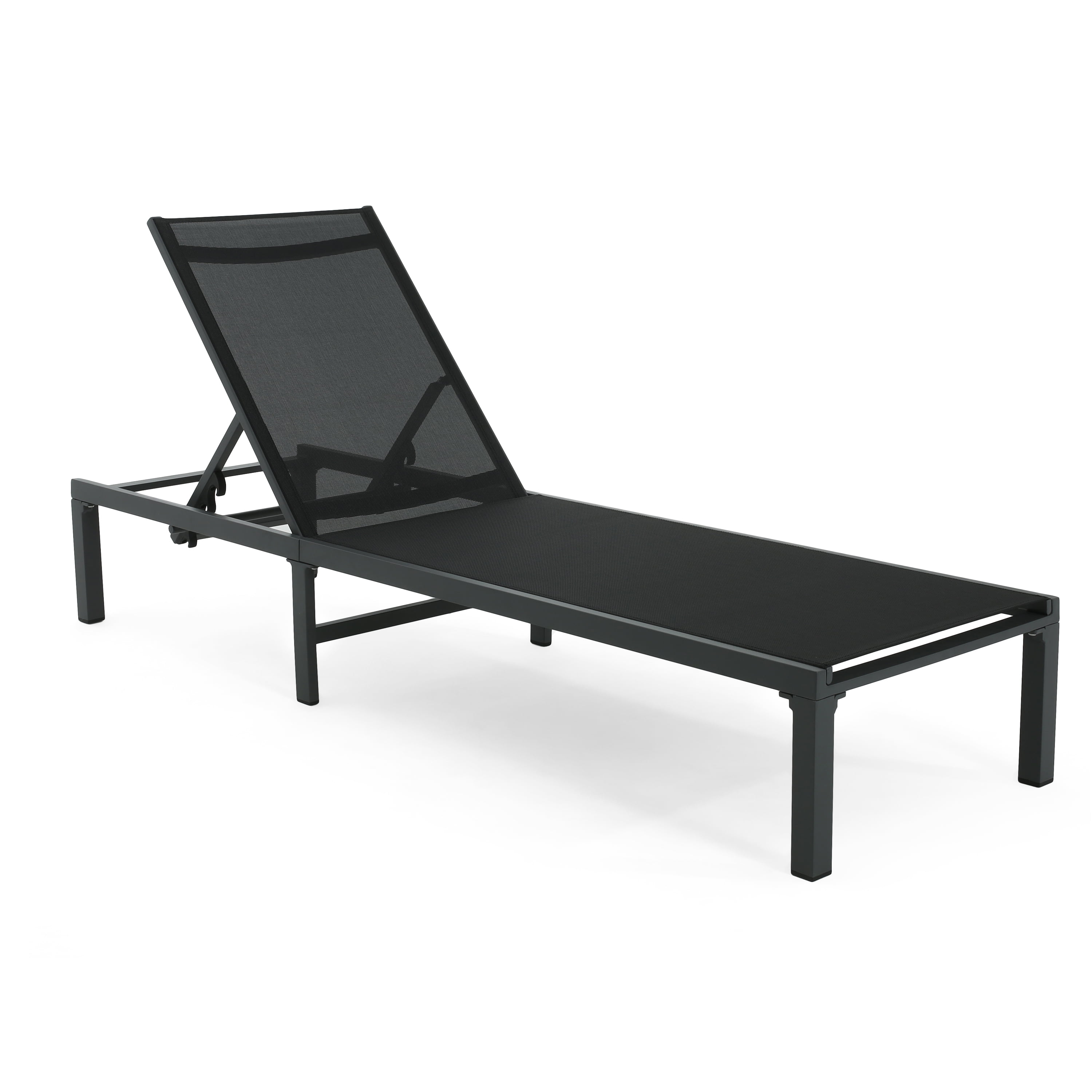 Outdoor Chaise Lounge Set of 2, Adjustable Chaise Lounge, Patio Chaise Lounge with 4-Position Reclining Backrest, Aluminum Frame and Breathable Fabric, Lightweight, Black