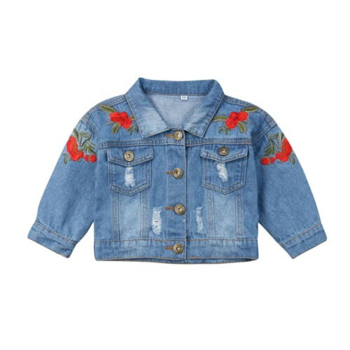 Toddler Kids Baby Girls Flower Embroidered Denim Jacket Fashion Jean ...
