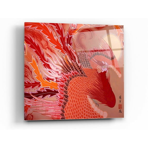 Epic Art 'Red Peacock' by Zigen Tanabe, Acrylic Glass Wall Art, 36"x36"
