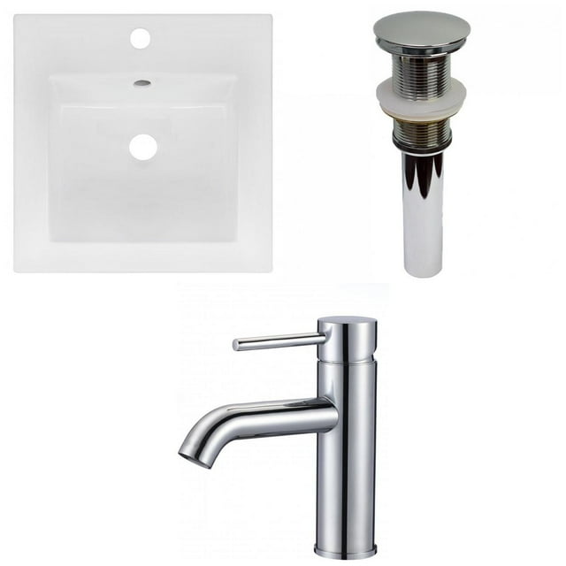American Imaginations 16.5-in. W 1 Hole Ceramic Top Set In White Color - Drain Incl. AI-32967