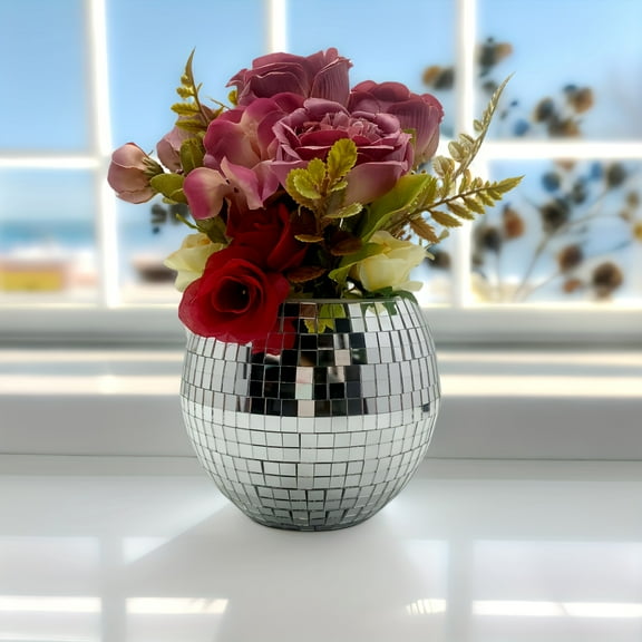 ​​Disco Ball Planter | Retro 70s Self-Watering Pot | with Drainage for Indoor Shelf & Window Decor​​