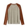 thumbnail image 7 of NominalSnug Womens Velvet Tops Raglan Long Sleeve Shirts Color Block Crewneck Loose Fit Casual Blouse Pocket Fall Outfits, 7 of 7