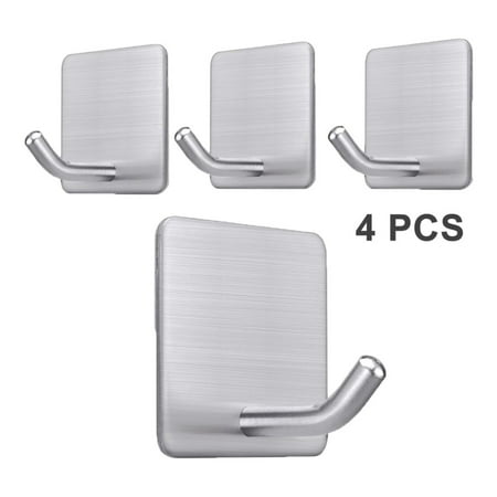 

4 Pack Hooks Heavy Duty Stick On Wall Door Cabinet Stainless Steel Towel Coat Clothes Hooks Self Holders For Hanging Kitchen Bathroom Home utility hooks for and mops