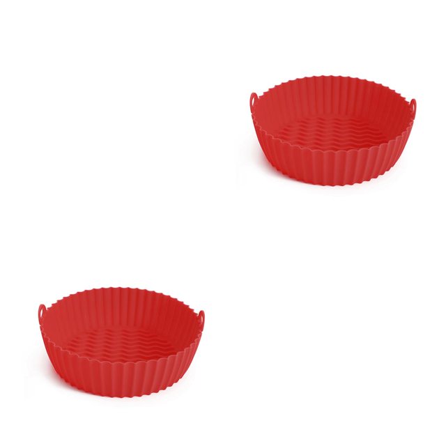 Billuyoard Freidora de aire Cesta de cocina Reutilizable Antiadherente Resistente al calor Olla para hornear Bandeja de pollo frito Suministro con Rojo 2Conjunto