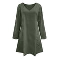 thumbnail image 4 of RYDCOT Spring Dresses for Women Fashion V Neck Long Sleeve Summer Knee Length Dress Casual Beach Vacation Clothes Dresses Army Green, 4 of 9
