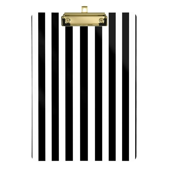 Plastic Clipboard Acrylic Hanging Clip Board with Gold Low Profile Office School Supplies 12.5x9 Black and White Striped