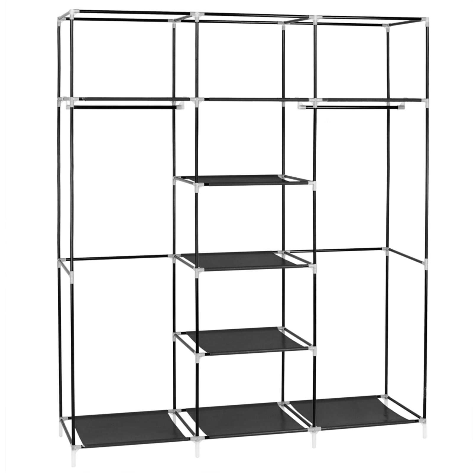 69" Clothes Closet Non-Woven Fabric Wardrobe Double Rod Storage Organizer, Black