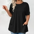 thumbnail image 2 of Olyvenn Stylish Women Plus Size Tops Short Sleeve Casual Shirts Crew Neck Summer Tunic Solid Loose Blouses with Pockets Black XXL, 2 of 7