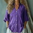 thumbnail image 2 of VBVC No Boundaries Women's Short Sleeve Button Down TShirts,Womens Solid Blouses Tops with Pocket,Oversized Tunic Tops For Women,*1-Purple,Size L, 2 of 6