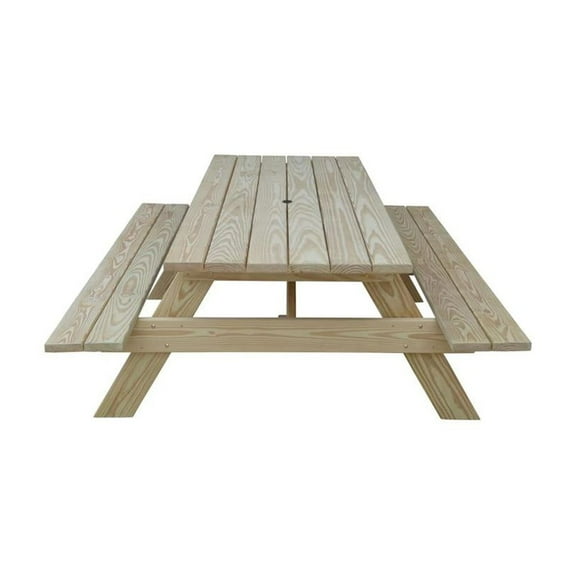 HomeRoots Beige Solid Wood Outdoor Picnic Table Umbrella Hole