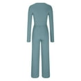 thumbnail image 6 of Feancey 2 Piece Lounge Sets for Women Ribbed Knit Long Sleeve Crop Top Wide Leg Pants Sweatsuits Solid Color Slim Fit Sleepwear Outfits with Thumb Holes Light Blue S, 6 of 7