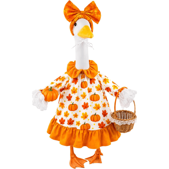 Fall Porch Goose Costume, Pumpkin Dress, Goose Costume, Outdoor Lawn Decor, Yard and Garden Decor—Fits a 23" porch goose