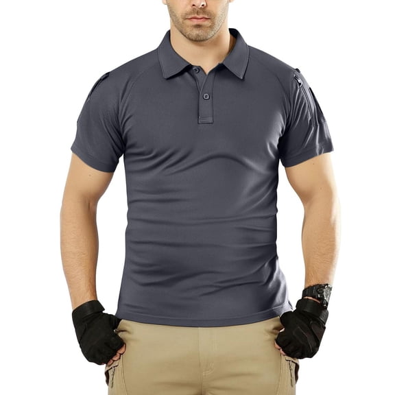 Betivan Men's Summer Solid Color Raglan Sleeve Turndown Collar Shirt Button Zipper Pocket Tactical Training Uniform Daily Outdoor Sports Breathable Fashion Top