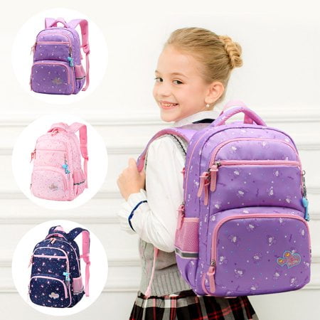 Appie Girls School Backpack Adorable Student Shoulders Bag Stylish Printing School Bag Casual Outdoor Daypack Pink