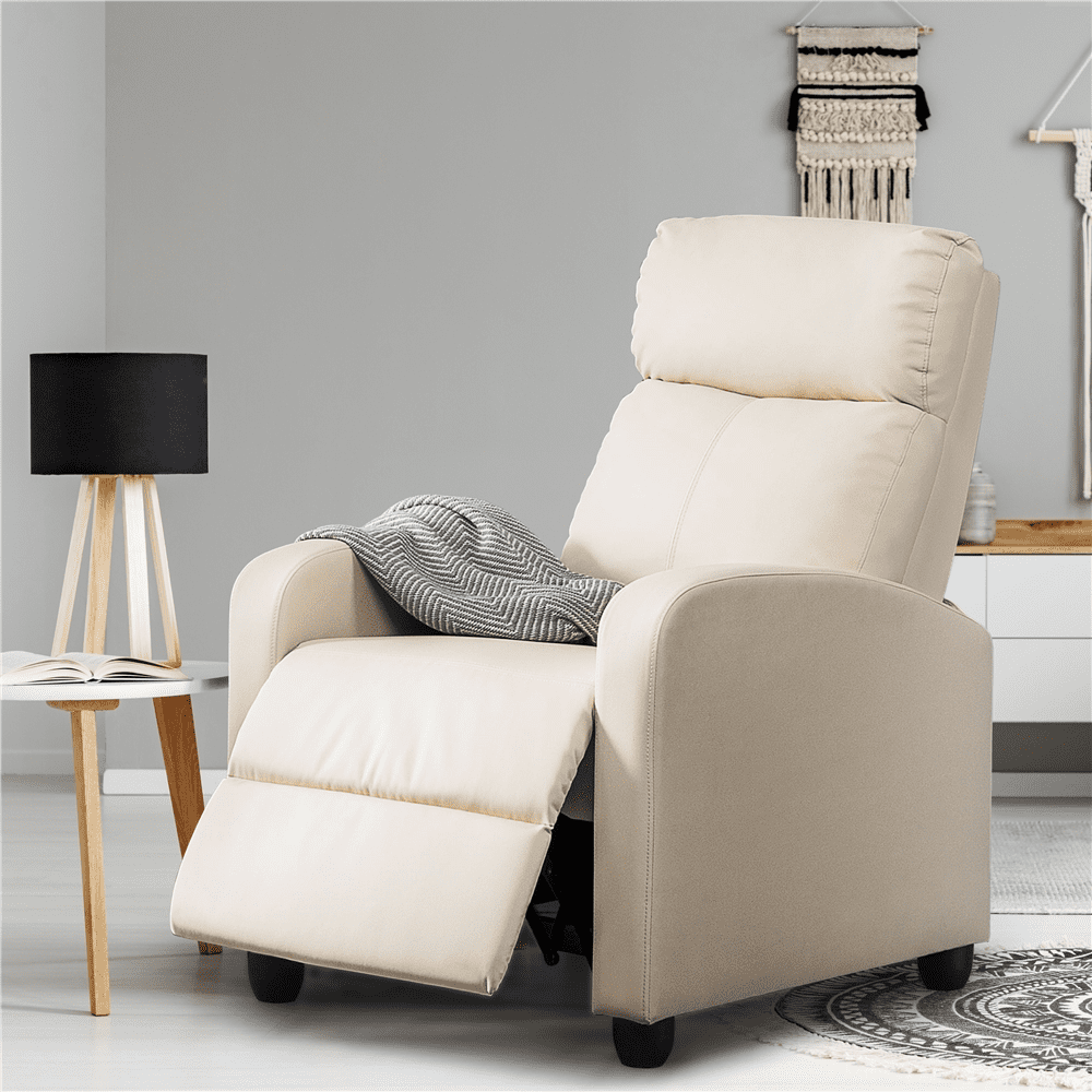 Renwick Faux Leather Push Back Theater Recliner, Set of 2, Beige