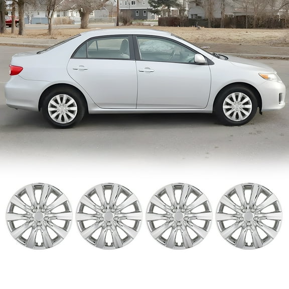 16 inch Set of 4 Wheel Covers Hubcaps with Decoration nuts for 2009-2013 Toyota Corolla,Snap on Installation ABS&PC Material,Chrome