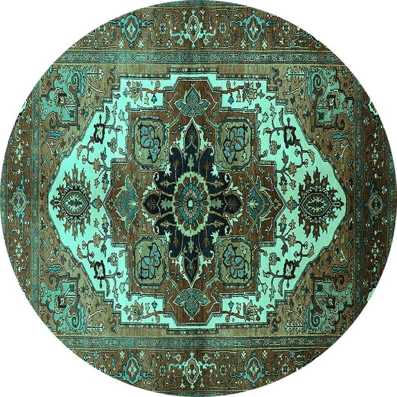 Ahgly Company Indoor Round Persian Turquoise Blue Traditional Area Rugs, 3' Round