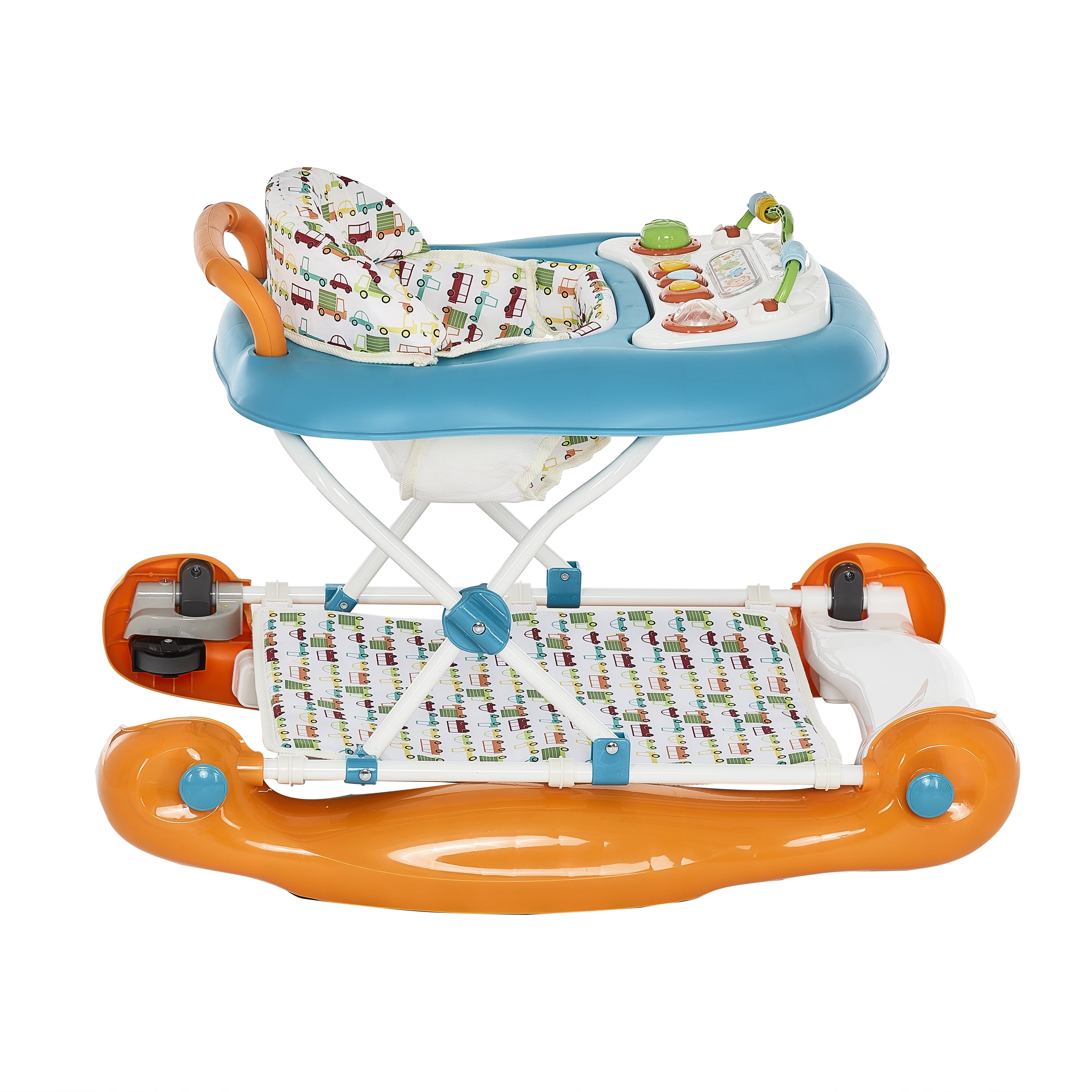Dream On Me Go-Getter Baby Walker and Walk Behind Walker, Adjustable Seat Height, Comfortable Padded Seat, Easy to Fold, Pack and Store, Detachable Fun Tray, Orange Walker Orange