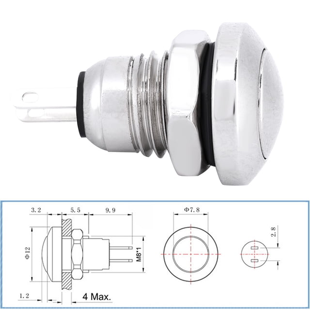 Botón pulsador momentáneo, 1 A, 24 V, 8 mm, mini botón pulsador para automóvil, botón pulsador momentáneo elegante y moderno