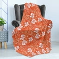 thumbnail image 4 of Orange Soft Flannel Fleece Blanket, Hawaiian Pattern with Tropical Climate Hibiscus Flowers Abstract Summer Flourish, Cozy Plush for Indoor and Outdoor Use, 50" x 60", Orange White, by Ambesonne, 4 of 5