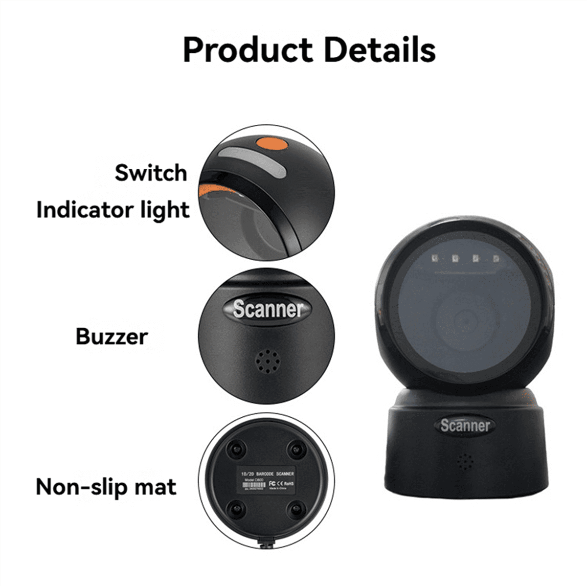 2D QR Barcode Scanner Desktop Wired Scanner Hands-Free