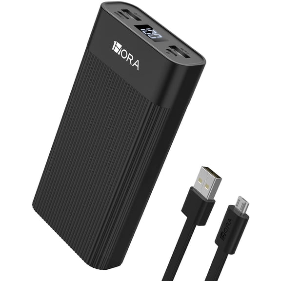 Power Bank 20000mAh Banco de Energía con 2 Puertos de USB y la Pantalla LED-Negro 1Hora Moderno