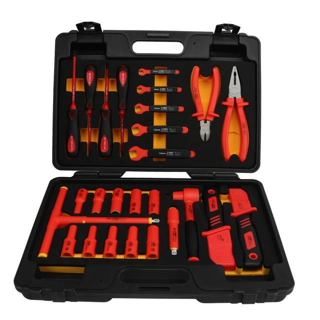 Juego de 26 puntas de trinquete aisladas de 1000 V con accionamiento de 3/8 pulg., kit de herramientas de mantenimiento de vehículos para sistema de freno eléctrico de motor