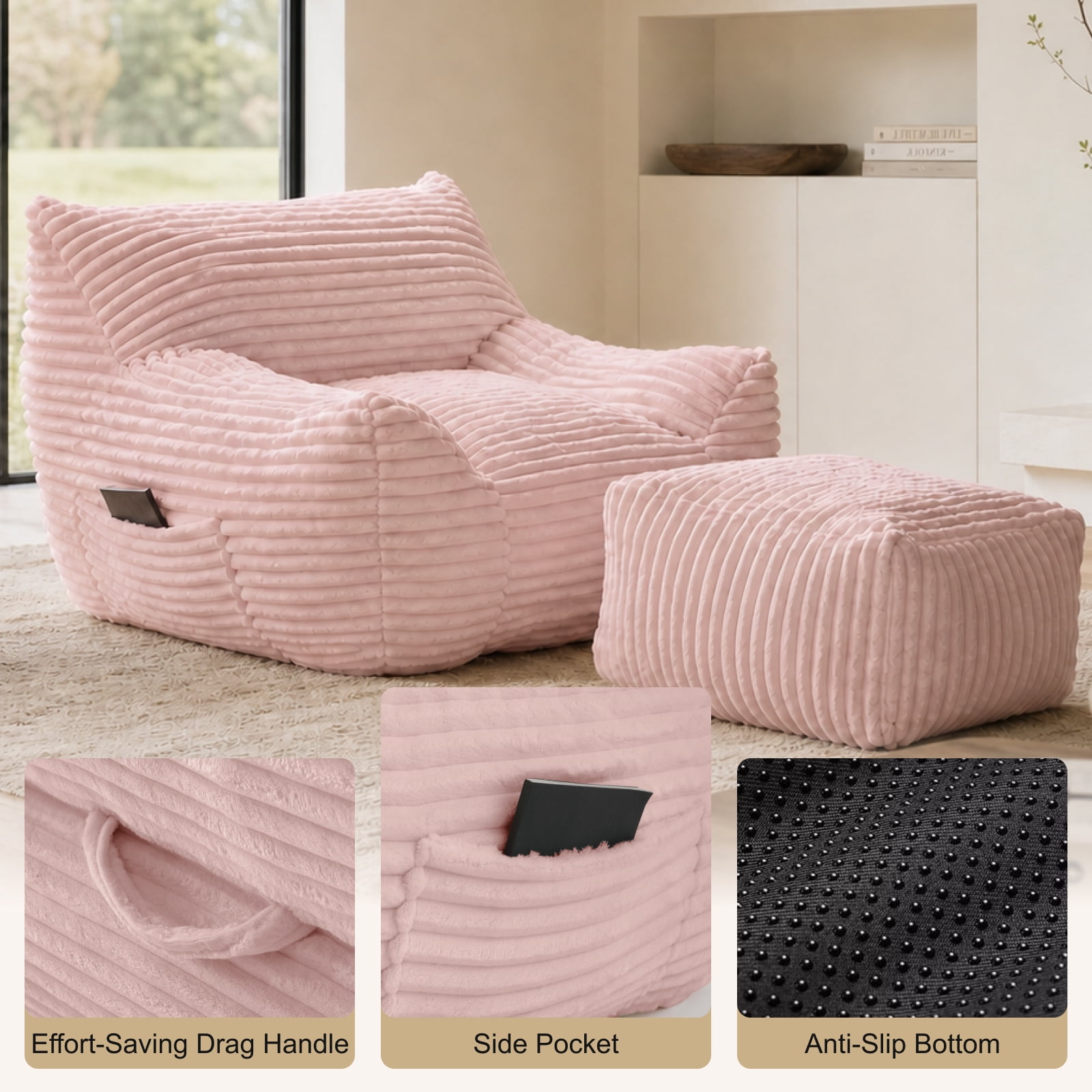Bean Bag Chair for Adults, Oversized Comfy Beanbag Living Room Lazy Sofa for Bedroom & Dorm