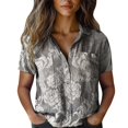 thumbnail image 2 of Bovemsi Women Cotton Shirt Printed Fashion Down Shirts Casual Tops Short Sleeve Blouse, Gray Women's Summer Shirts, M, 2 of 4