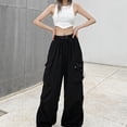 thumbnail image 4 of DuoJiaJ Womens Cargo Pants, Wide Leg Streetwear Utility Casual Black M, 4 of 4
