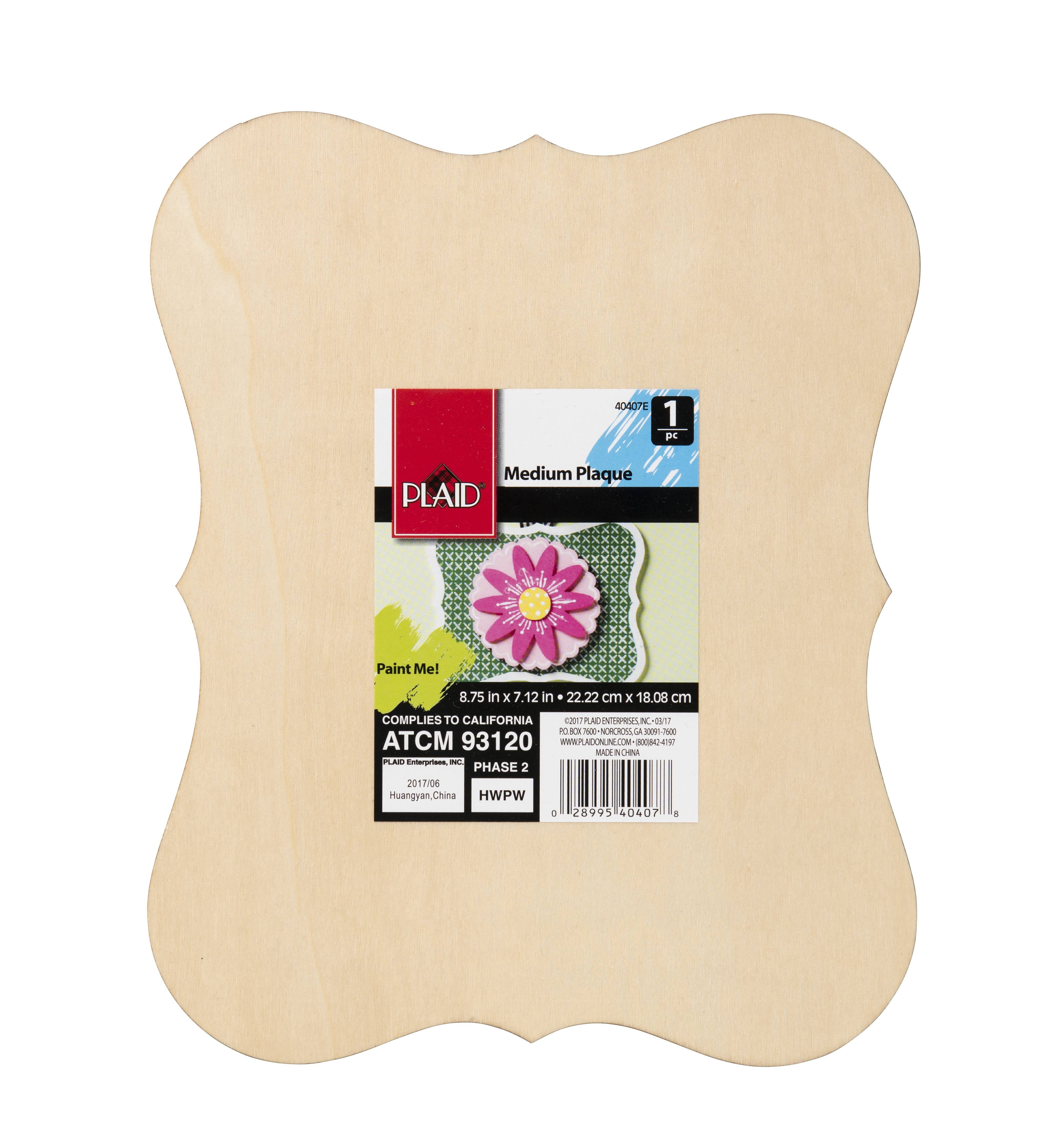 Plaid Unpainted Wood Surface, Medium Die Cut Plaque, 1 Piece, 8.75" x 6.63"