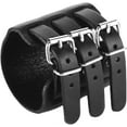thumbnail image 5 of Mens Leather Wide Triple Straps Wrap Gauntlet Wristband Bracelet Buckle Fastening Arm Armor Cuff Bracelet, 5 of 7