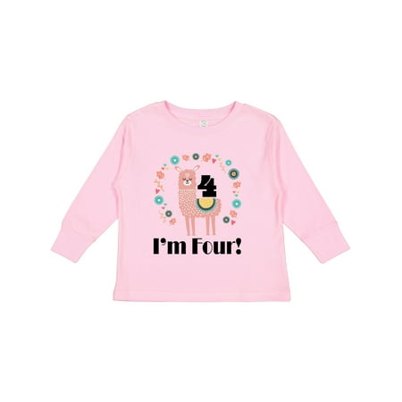 

Inktastic 4th Birthday Llama for Girl Gift Toddler Toddler Girl Long Sleeve T-Shirt