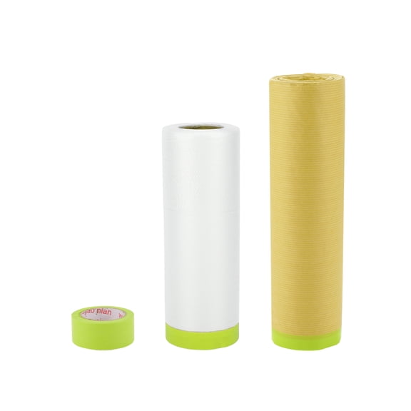 Unique Bargains Masking Paper with Tape 2000x140cm/65.62ftx55.11" 1 Set Pre-Taped Paper Film Kit w/1 roll of tape