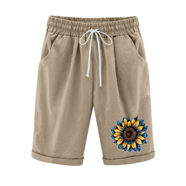 Mujeres Pantalones Cortos Casual Estampado Elástico de la Cintura Medio Pantalones Cortos, Casual con Bolsillos para el Uso Diario