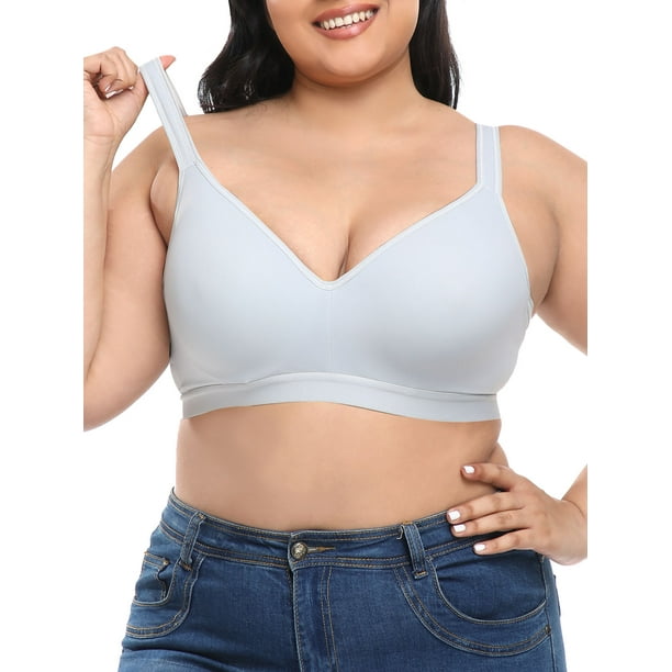 Labymos Women Plus Size Bra Full Coverage Cups with Underwire Light Blue 