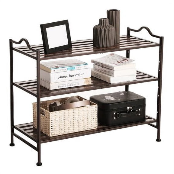 SONGMICS 3-tier Entryway Shoe Storage Organizer with Metal Frame Bronze