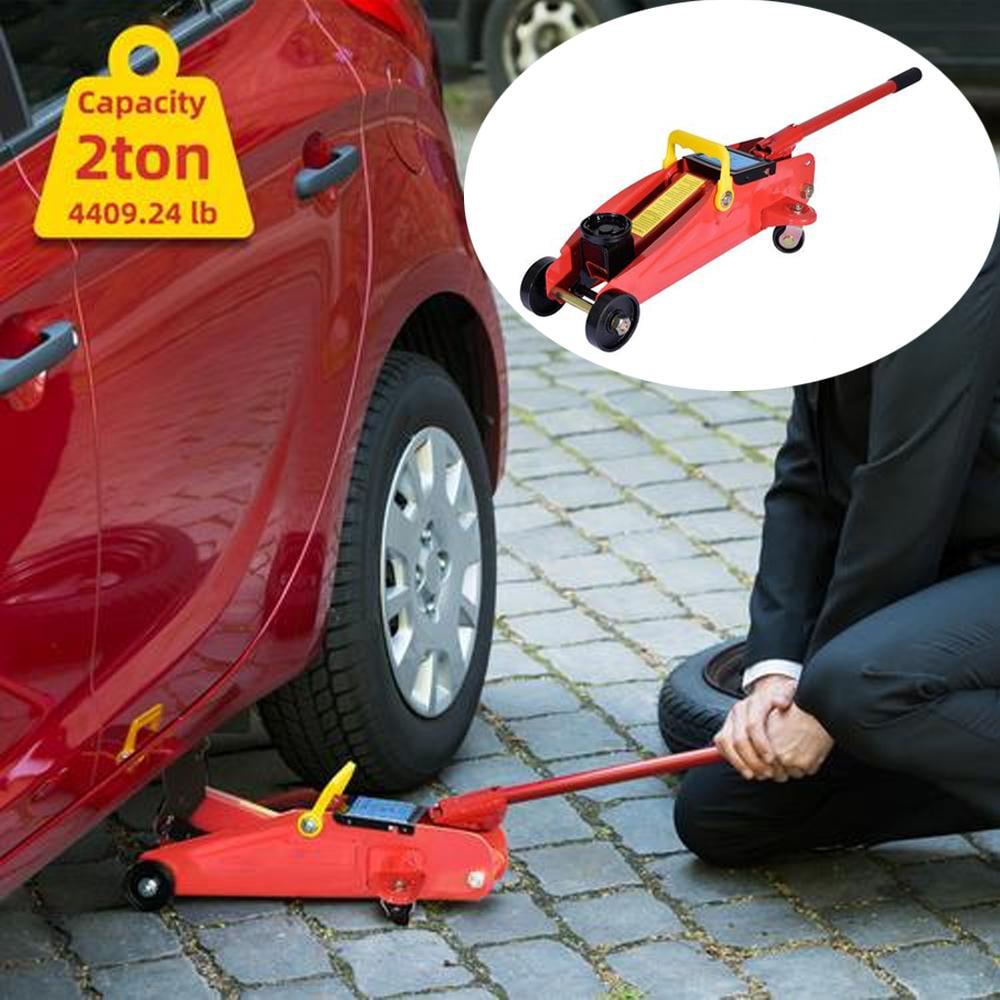 2 Ton Hydraulic Trolley Floor Jack Heavy Duty Car Lifting Jack Tyre Repair Emergency Roadside Tyre Change Tool Adjustable Safety Protection w/Carrying Case 