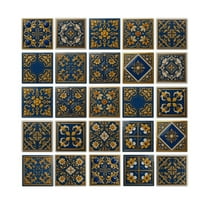 25 Pcs Tile Decals Blue Gold Floral Tiles Stickers Self Adhesive Waterproof Removable Wall Sticker Peel and Stick for Kitchen Bathroom Decor