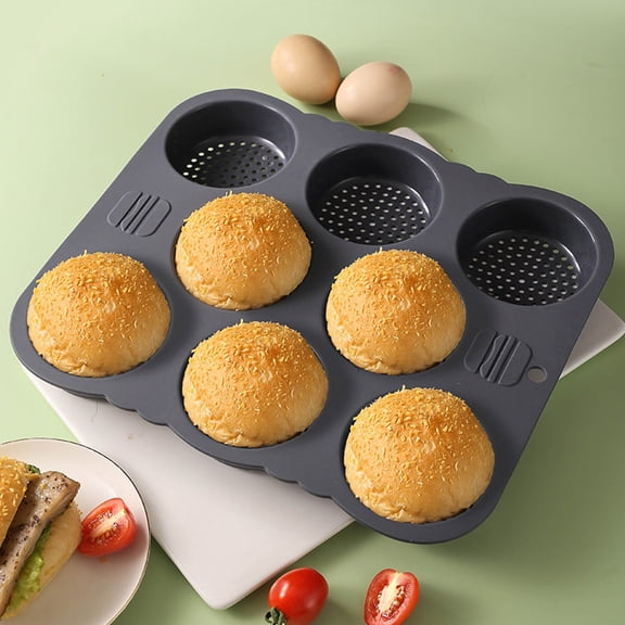 Moulds 2 Product Category Hamburger Bun Pan 8 Cavity Nonstick Silicone Bread Loaf Pan Perforated Baking Pan for Homemade Buns End start# s#Designed for home seeking consistent bun shapes with even
