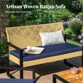 thumbnail image 5 of MF Studio 4-Piece All-Weather Rattan Patio Furniture Set, Outdoor Conversation Set with Wood Table, Yellow and Navy Blue, 5 of 10