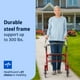 thumbnail image 2 of Andador de acero Medline con asiento, rojo, capacidad de peso de 136 kg, ruedas de 20 cm, plegable, asas ajustables, para personas mayores con movilidad reducida, 2 of 5