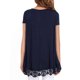thumbnail image 1 of Sonducket Camiseta de mujer Color sólido Suelta Top básico Encaje Dobladillo hueco Manga corta Blusa de cuello Prendas para la parte del cuerpo Azul oscuro L, 1 of 6