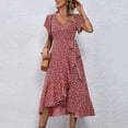 thumbnail image 6 of XIAOCHA Floral Wrap Dress for Women Fitted Ruffled Flutter Sleeve V Neck Midi Dress Lightweight Sweet Weekend Dresses, 6 of 7