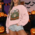 thumbnail image 2 of Women's Halloween Skeleton Pumpkin Graphic Crewneck Sweatshirt, Oversized Soft Fleece Pullover for Pumpkin Patch Halloween Party Daily Autumn Outfits(Light Pink4/L), 2 of 4