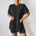 thumbnail image 6 of MXUIKV Workout Sets for Women Lightweight Summer Loose Fitted Side Slit Hem T-Shirts Tight Shorts(Medium,Black), 6 of 7