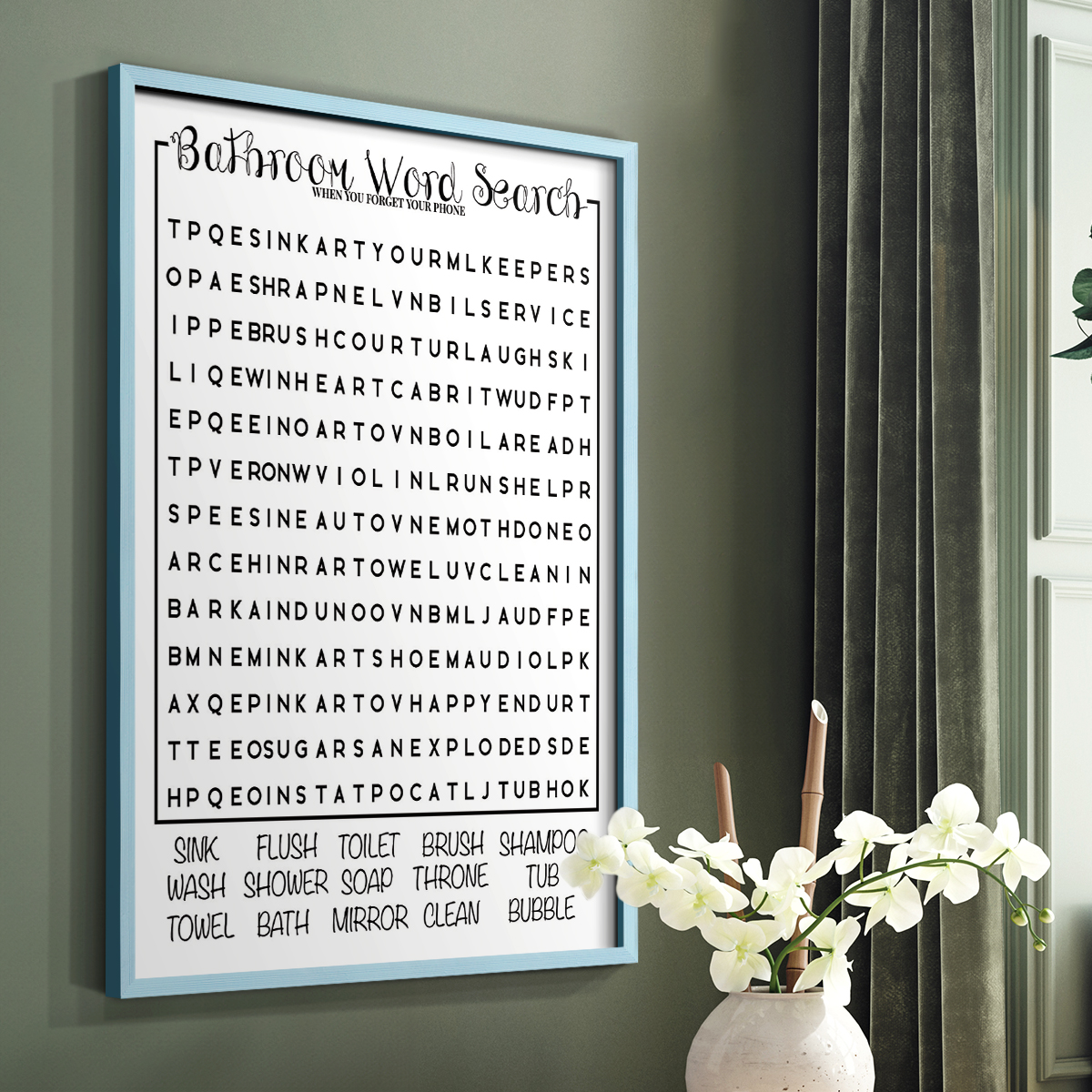 Bath Word Search in Paper Solid Wood 11 x 14 Framed Print