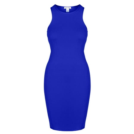 Made by Olivia Women's Any Occasion Sleeveless Stretchy Midi Bodycon Dress Royal Blue M
